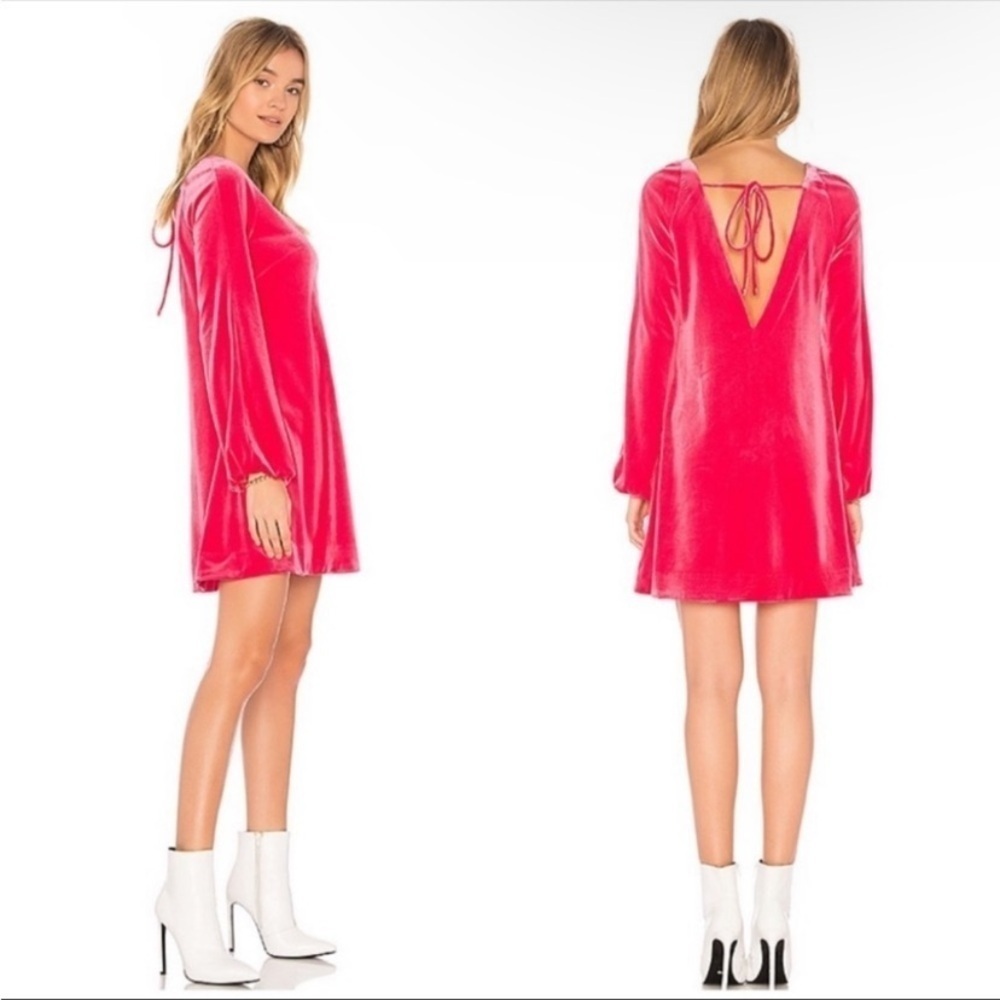 Free People Hot Pink Open Back Long Sleeve Velvet Misha Dress Size Small
